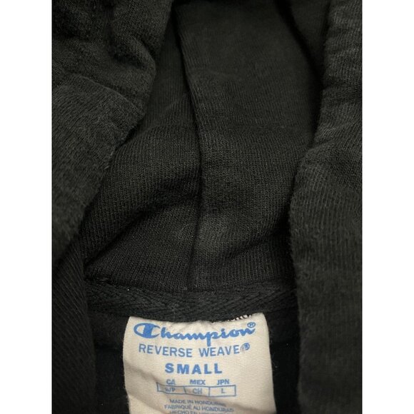 Champion Reverse Weave Sweatshirt Black Small Spell Out Hoodie Hood - Fade - Picture 7 of 9